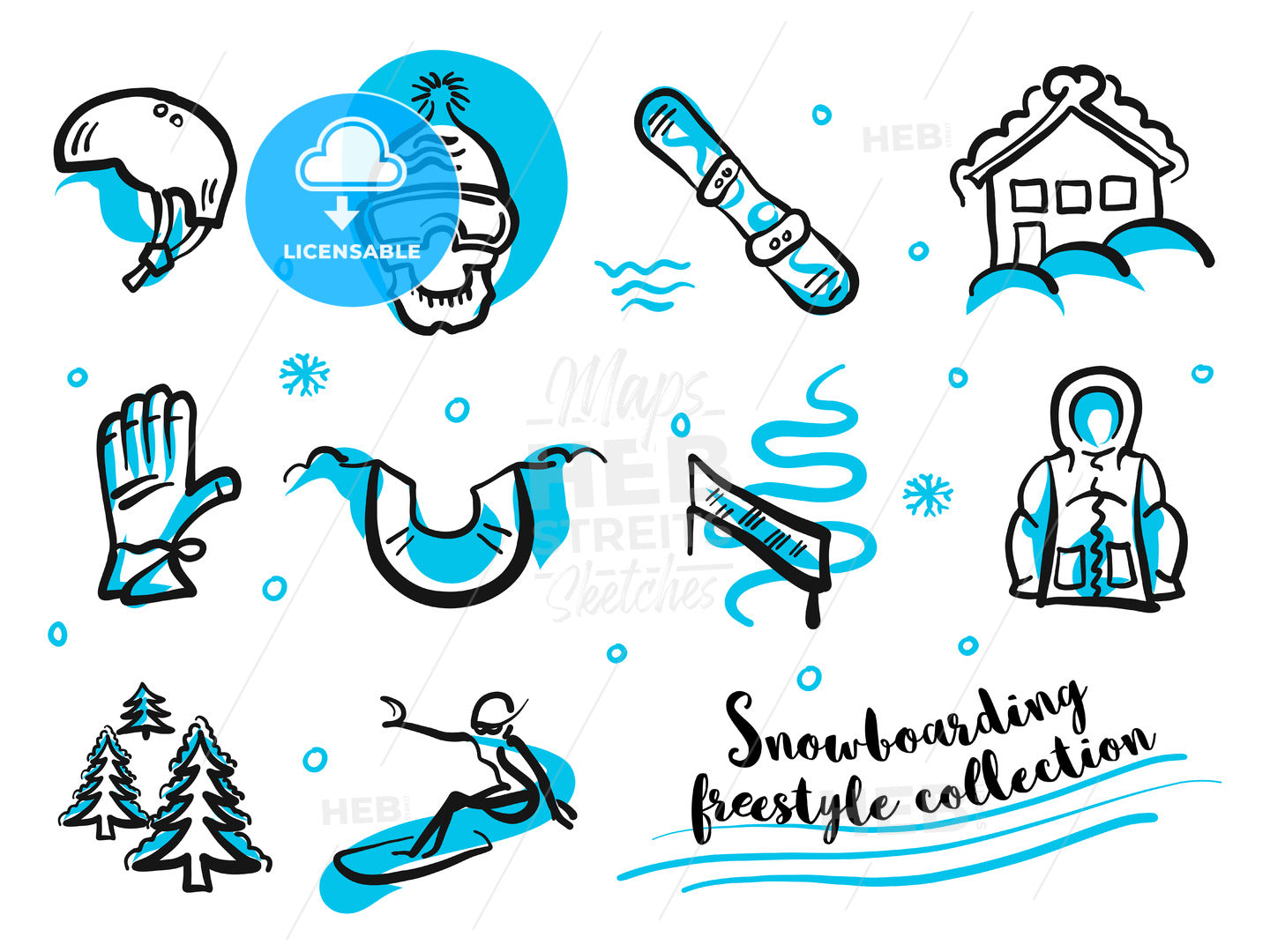Snowboard freestyle collection icon set – instant download