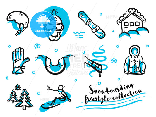 Snowboard freestyle collection icon set – instant download