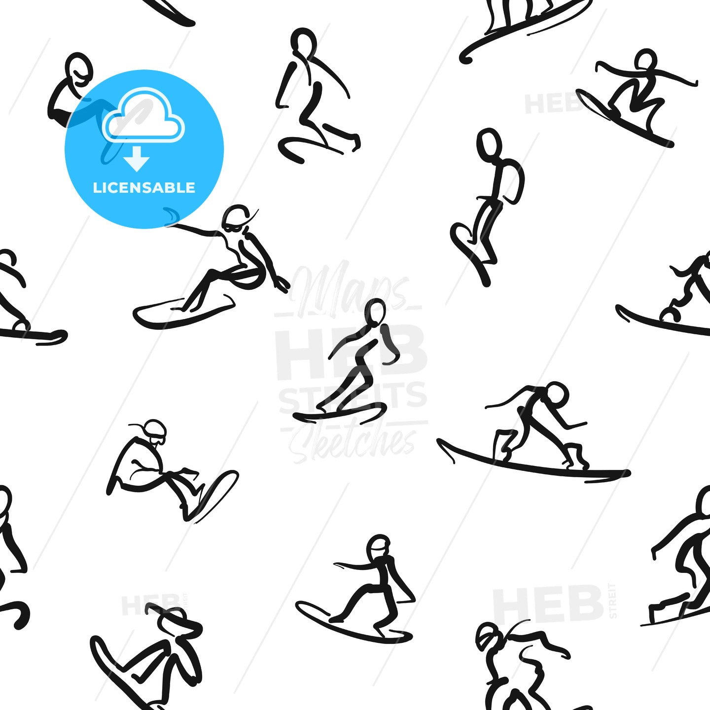 Snowboarding - Calligraphic seamless wall art – instant download