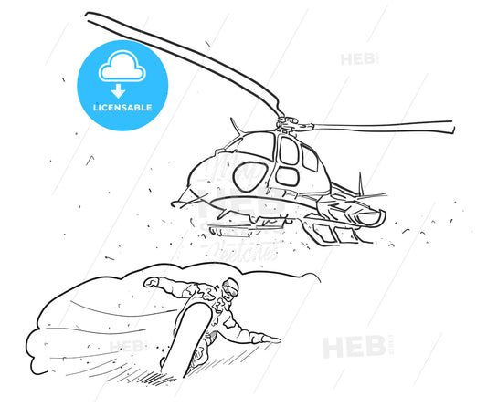 Snowboarding and Helicopter Doodle Sketches – instant download