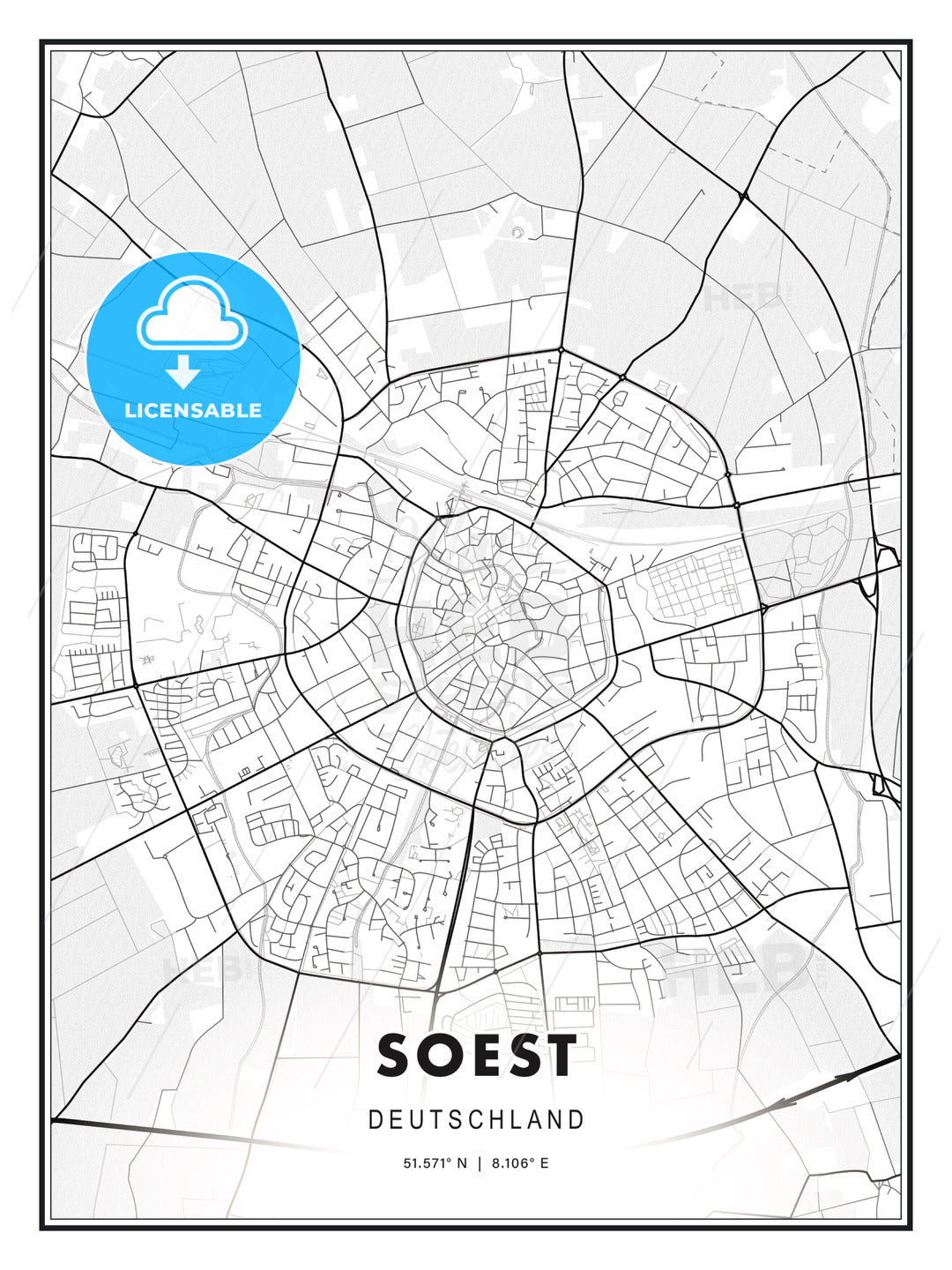 Soest, Germany, Modern Print Template in Various Formats - HEBSTREITS Sketches