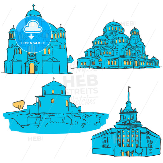 Sofia Bulgaria Colored Landmarks – instant download