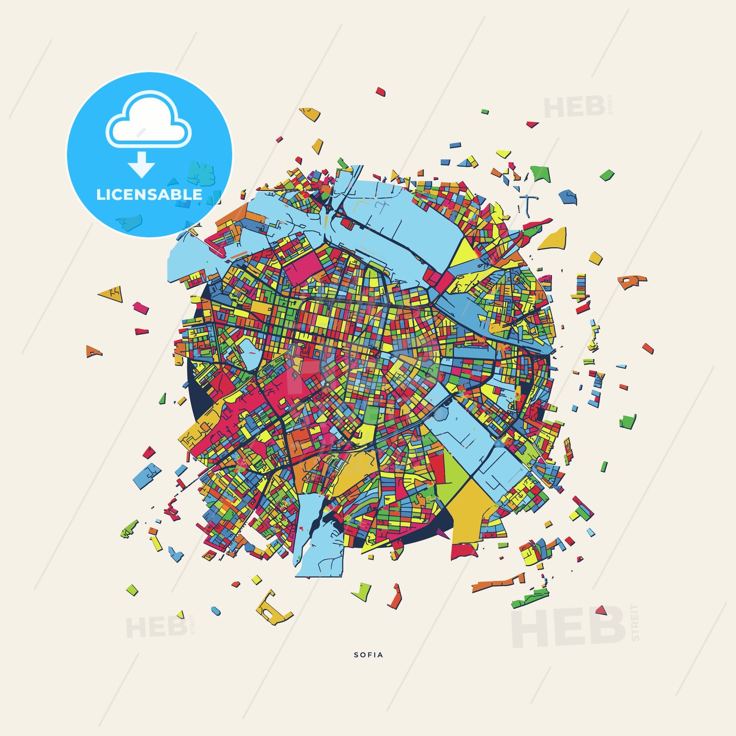 Sofia Bulgaria colorful confetti map
