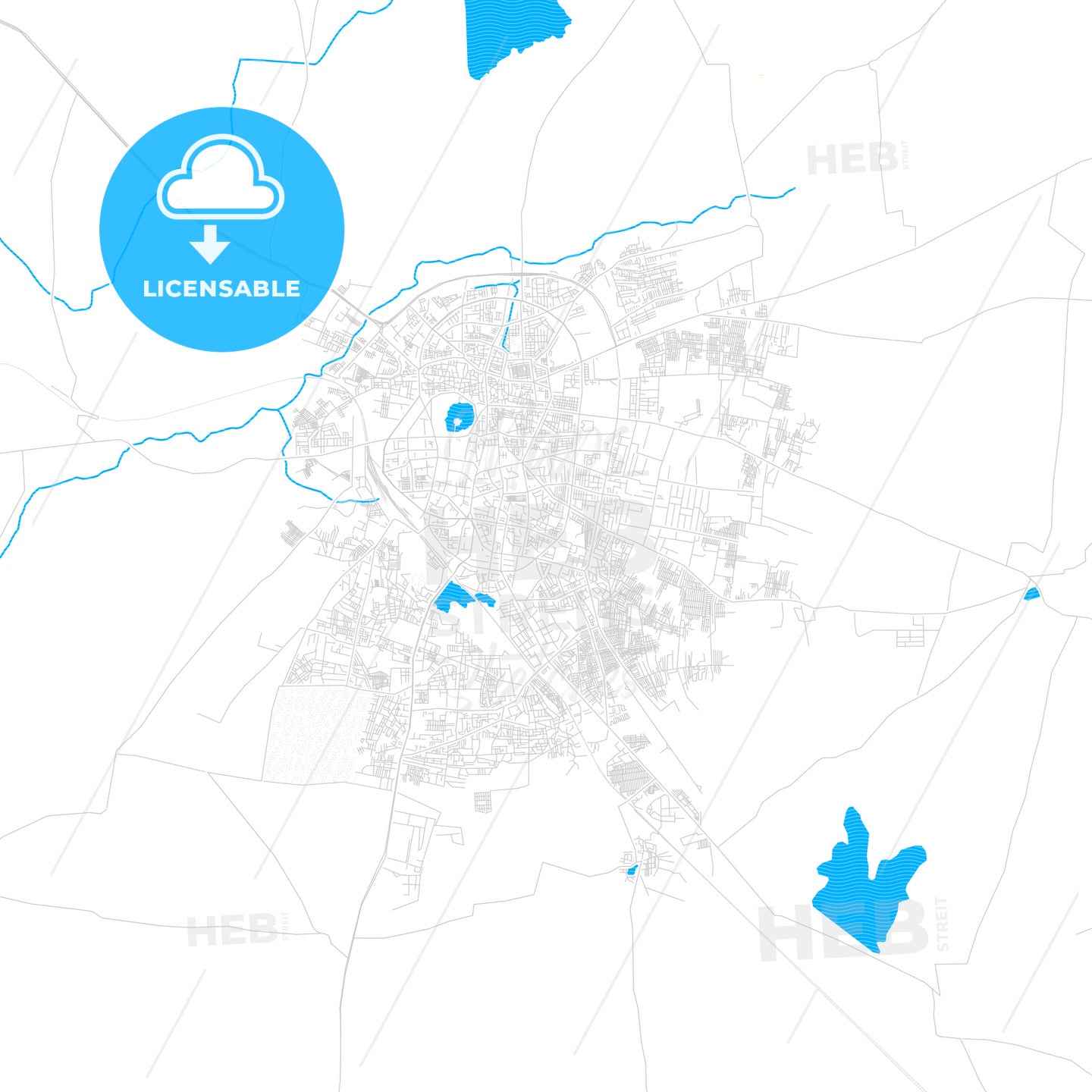 Solapur, India PDF vector map with water in focus