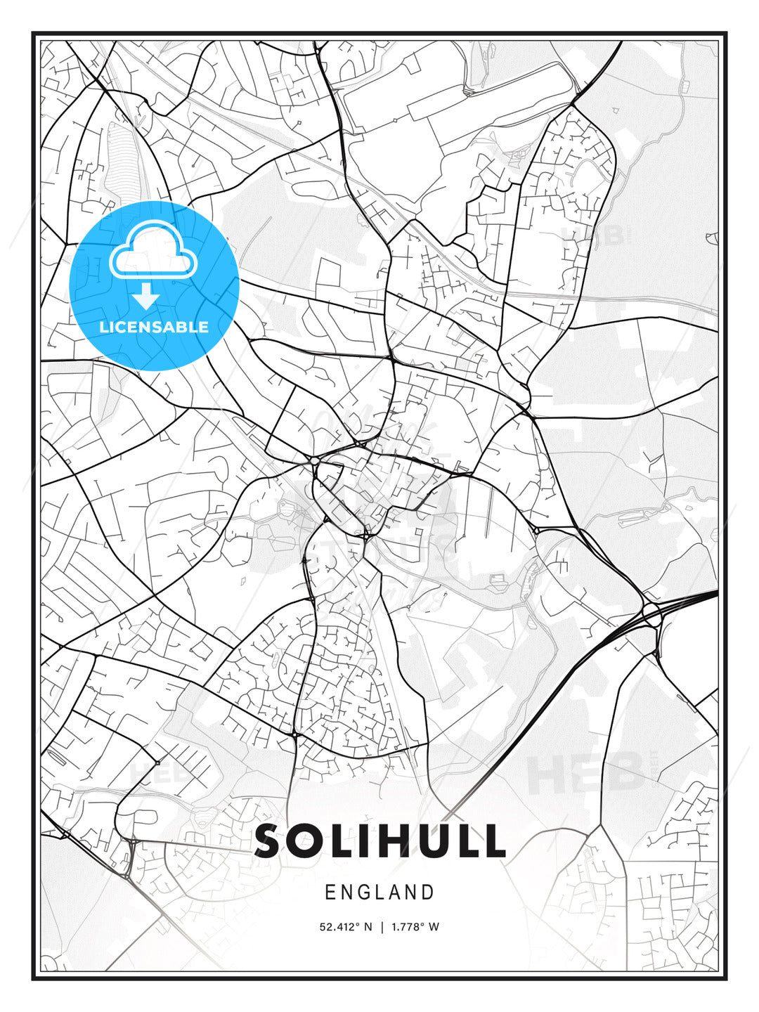 Solihull, England, Modern Print Template in Various Formats - HEBSTREITS Sketches