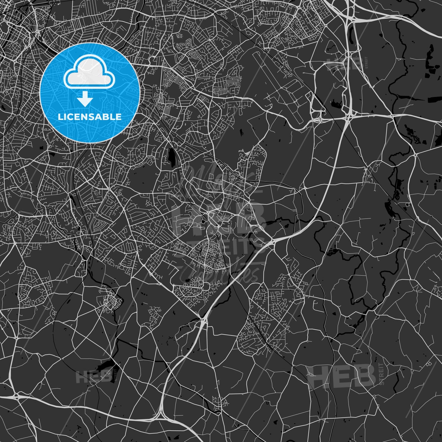 Solihull, England, UK - Area Map - Dark - HEBSTREITS