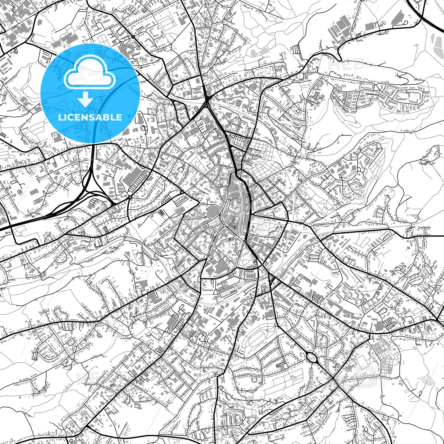 Solingen, Germany, vector map with buildings