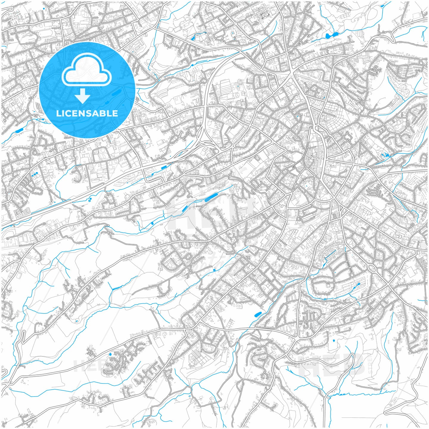 Solingen, North Rhine-Westphalia, Germany, city map with high quality roads.