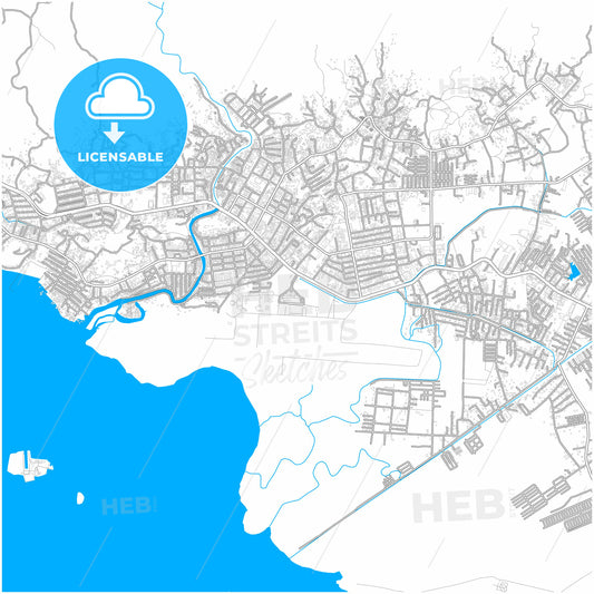 Sorong, Papua Barat, Indonesia, city map with high quality roads.