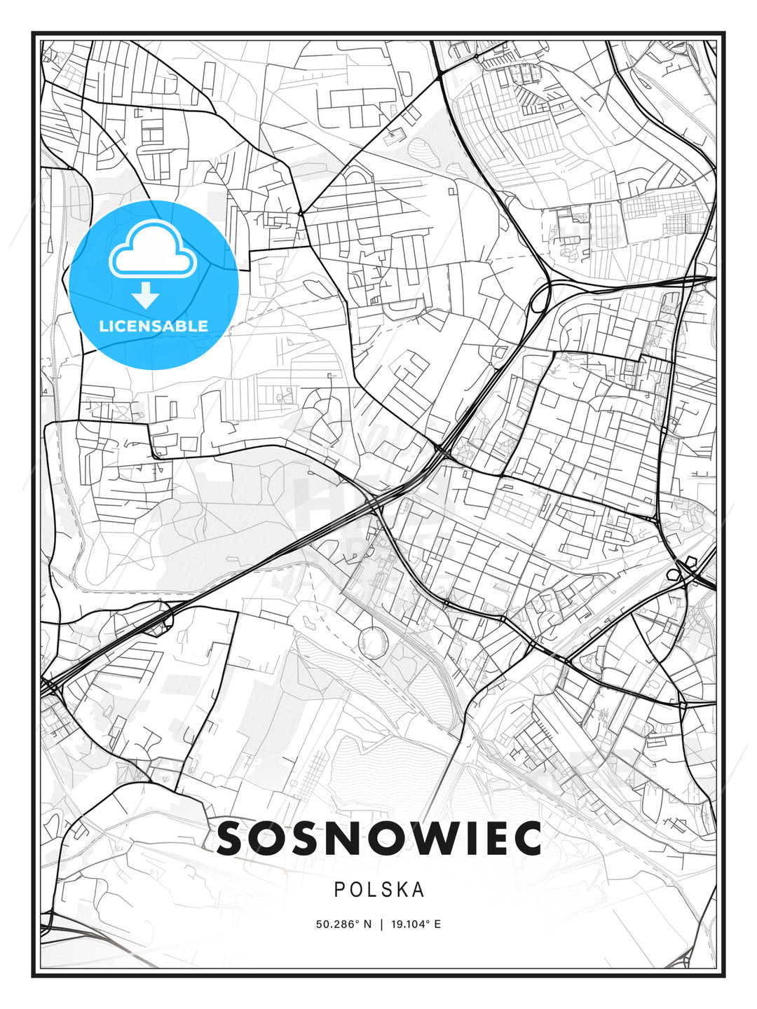 Sosnowiec, Poland, Modern Print Template in Various Formats - HEBSTREITS Sketches