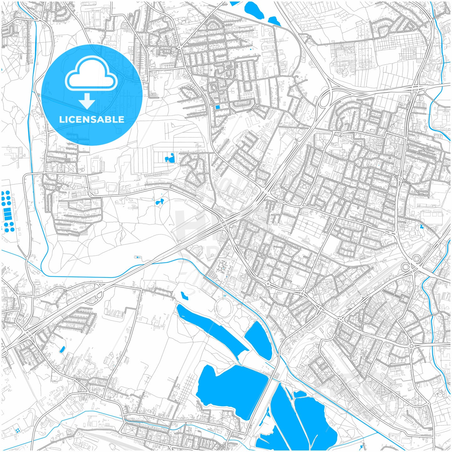 Sosnowiec, Silesian, Poland, city map with high quality roads.