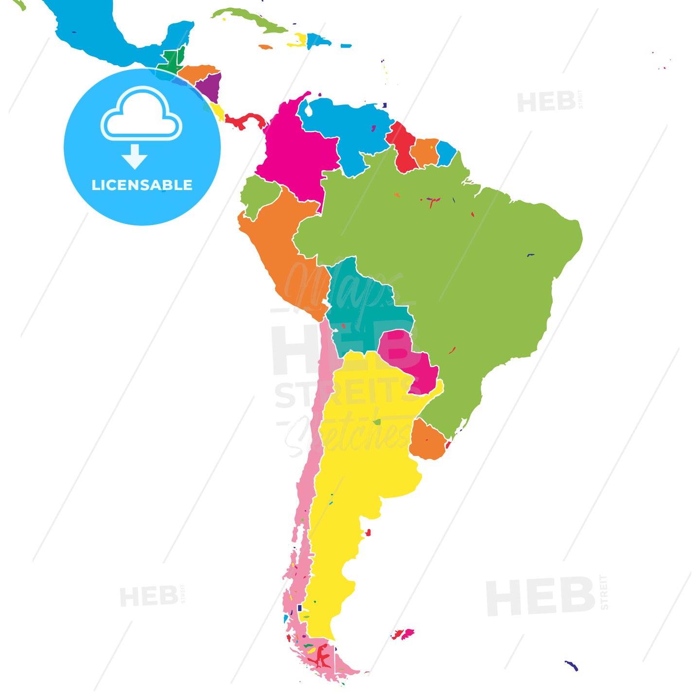 South America colorful vector map