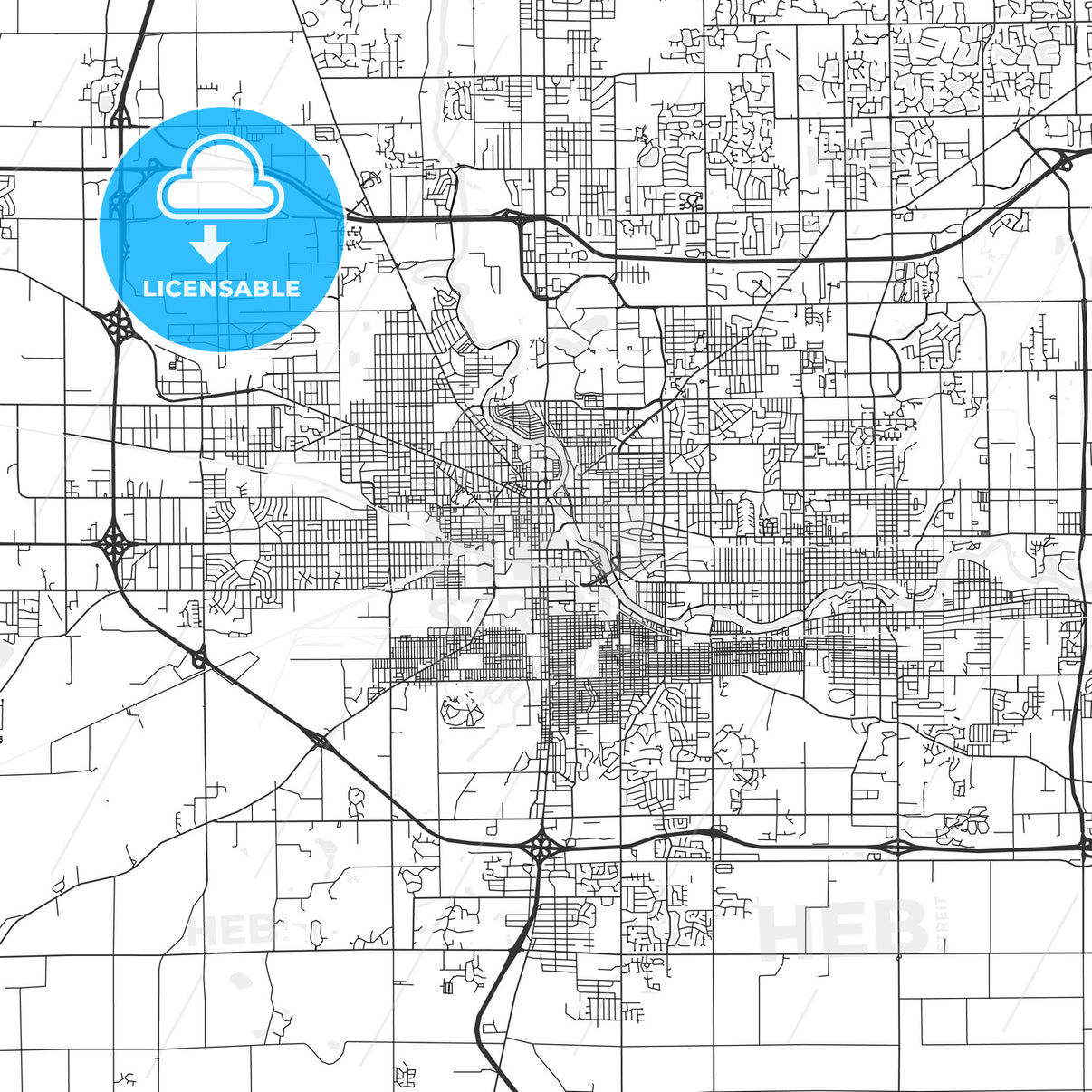 South Bend, Indiana - Area Map - Light - HEBSTREITS