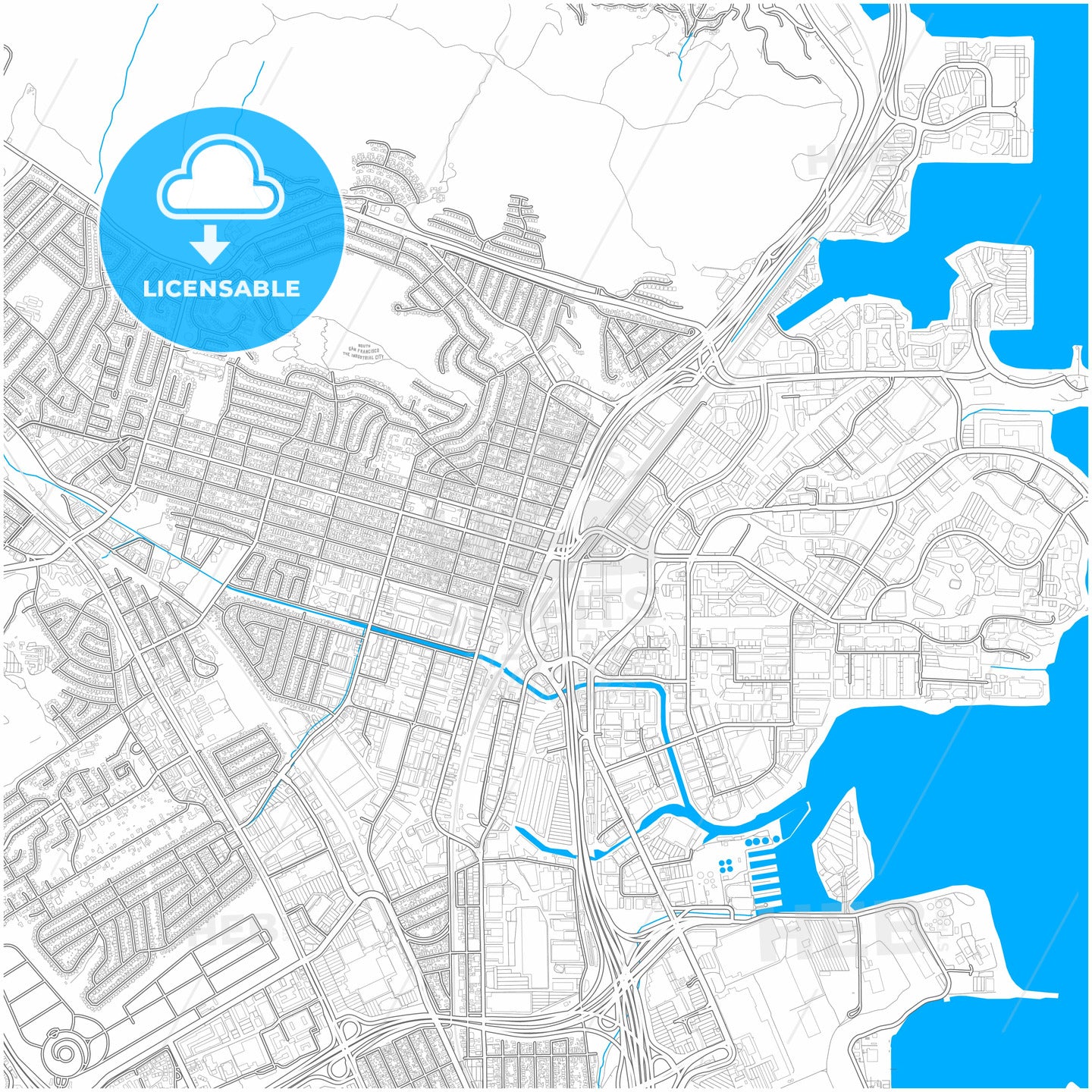 South San Francisco, California, United States, city map with high quality roads.