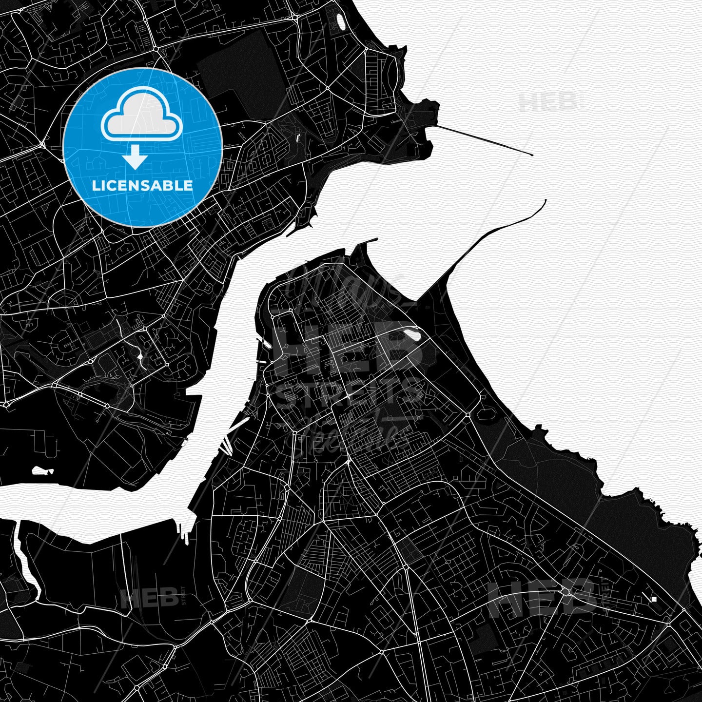 South Shields, England Pdf Vector Map Black And White – HEBSTREITS