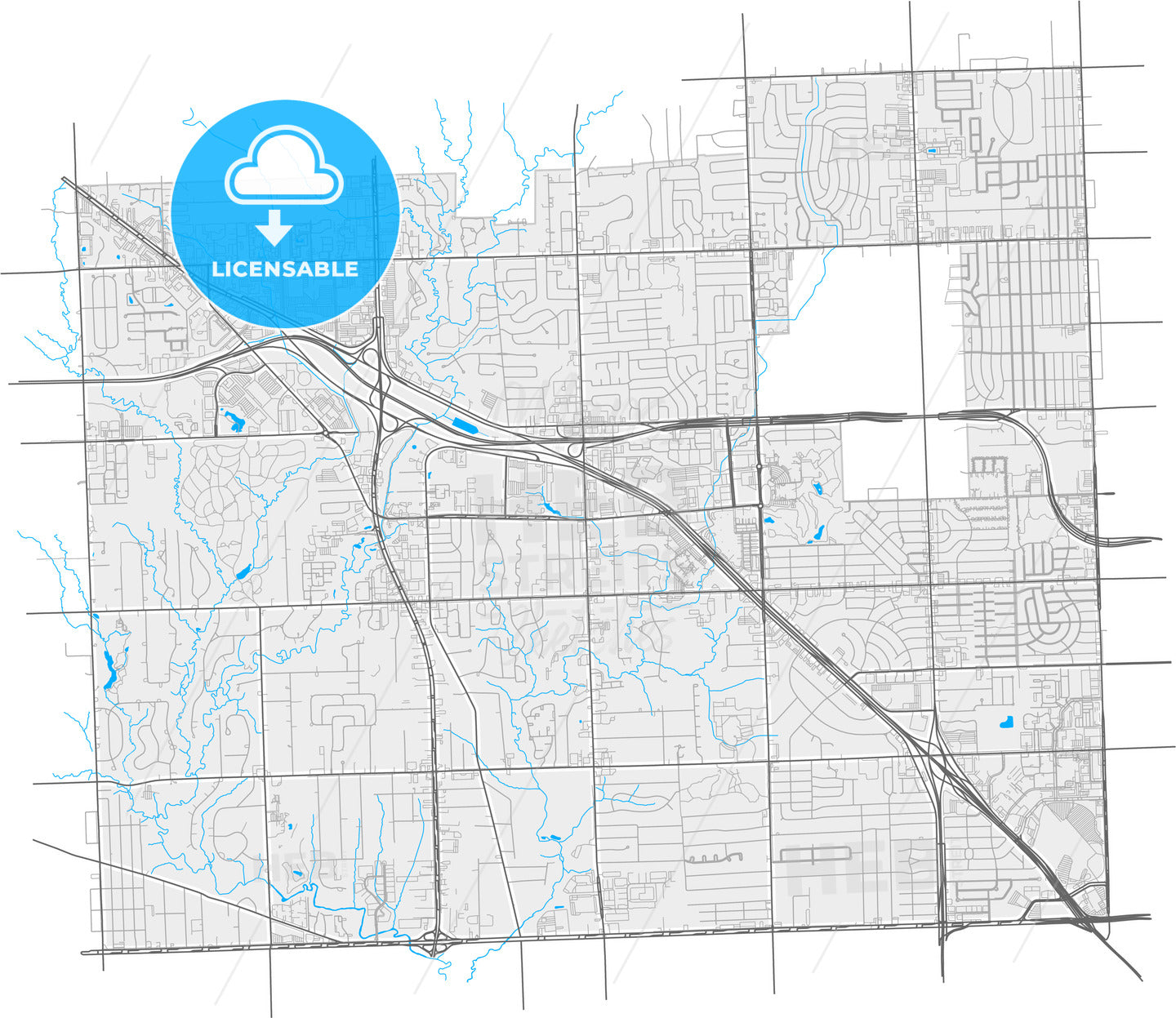 Southfield, Michigan, United States, high quality vector map