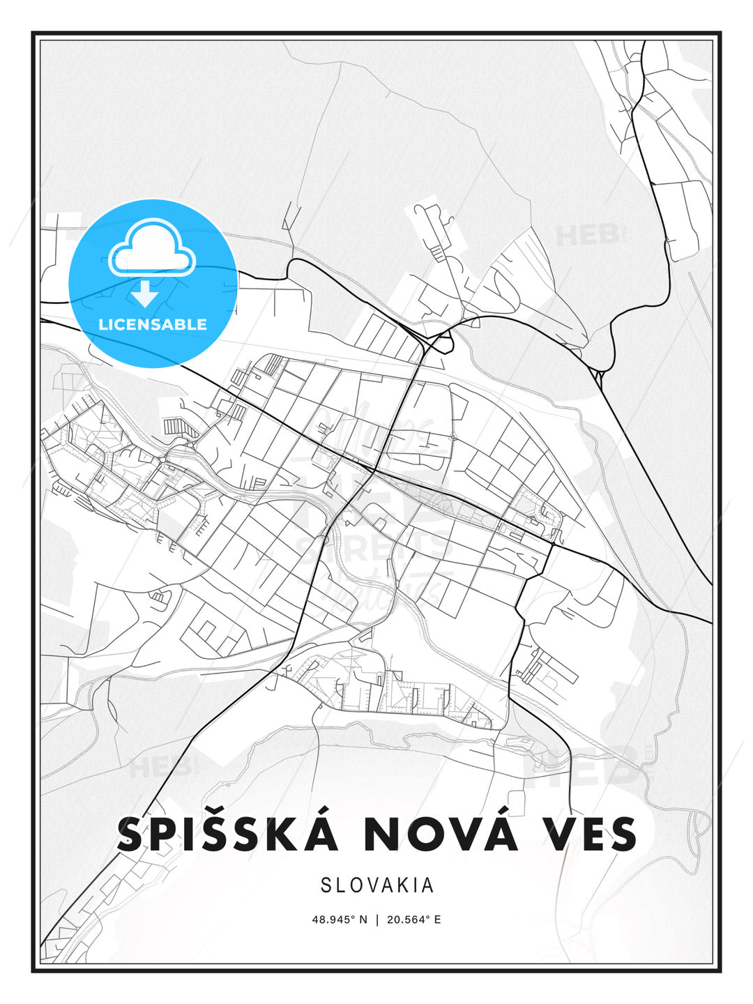 Spišská Nová Ves, Slovakia, Modern Print Template in Various Formats - HEBSTREITS Sketches