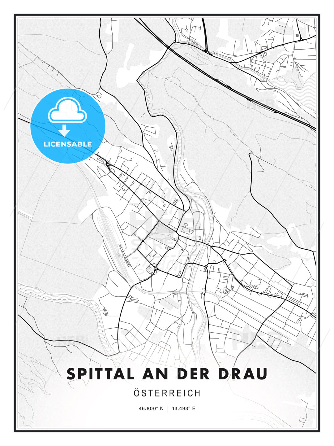 Spittal an der Drau, Austria, Modern Print Template in Various Formats - HEBSTREITS Sketches