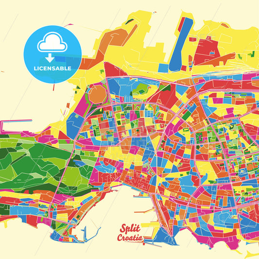 Split, Croatia Crazy Colorful Street Map Poster Template - HEBSTREITS Sketches