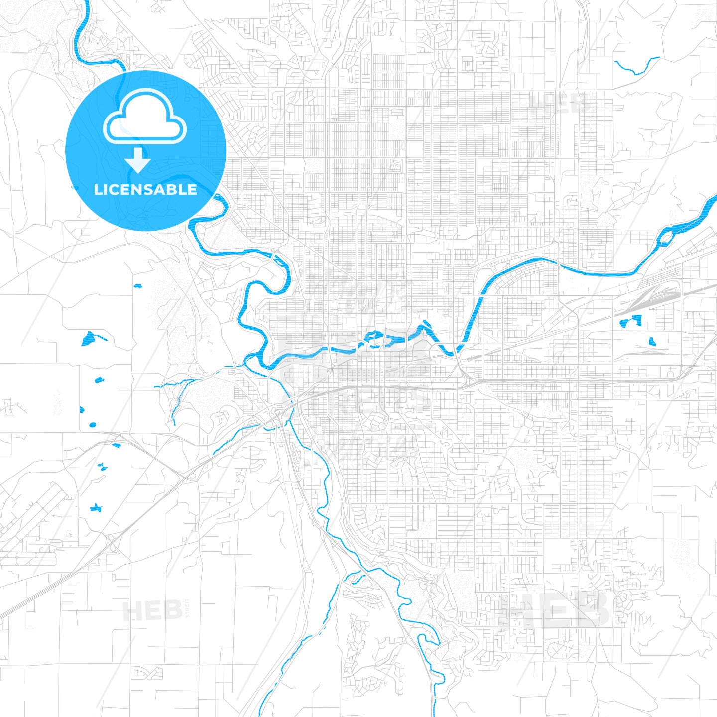 Spokane, Washington, United States, PDF vector map with water in focus