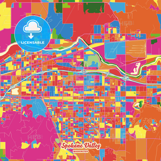 Spokane Valley, United States Crazy Colorful Street Map Poster Template - HEBSTREITS Sketches