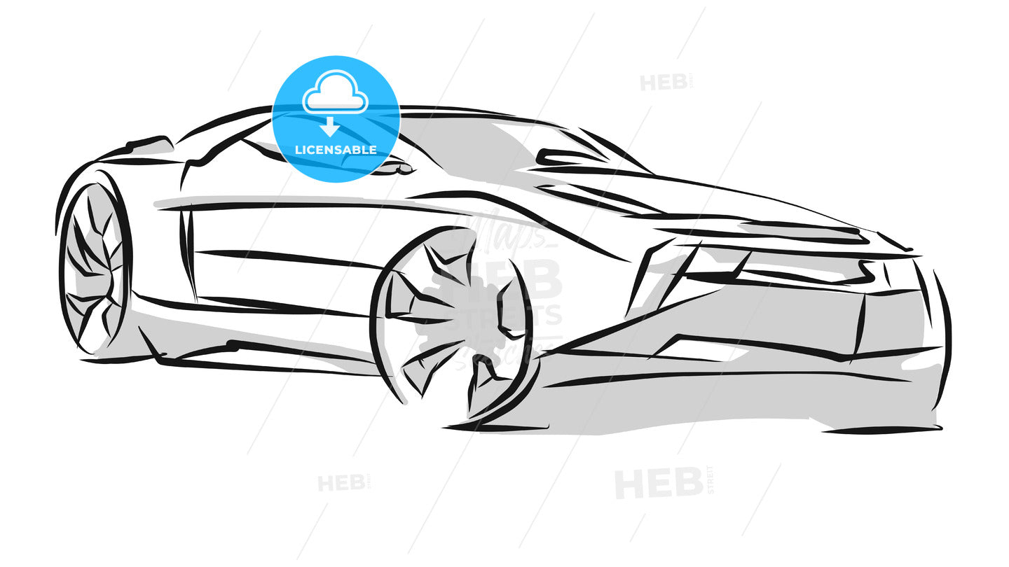 Sports Car Line Art Sketch – instant download