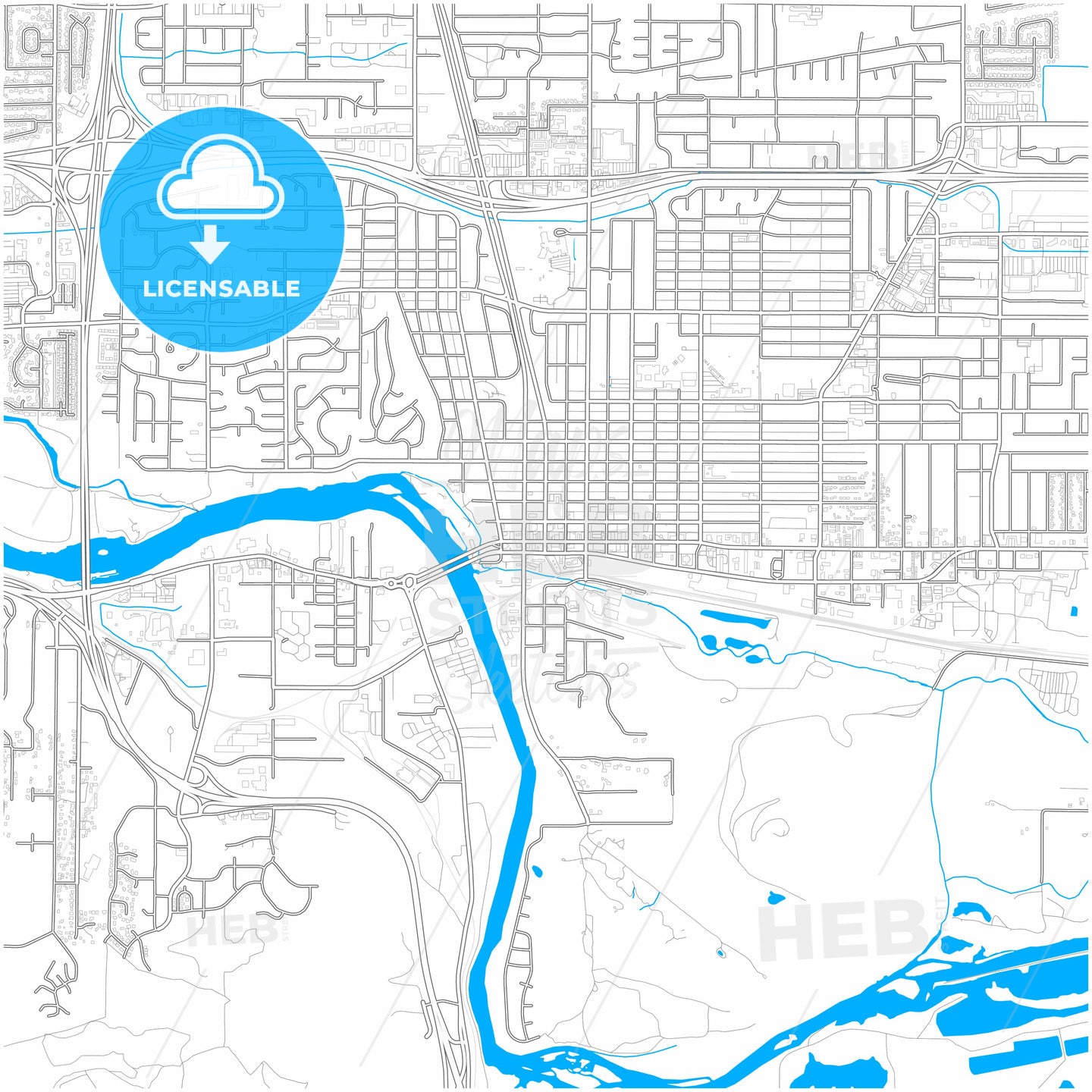 Springfield, Oregon, United States, city map with high quality roads.