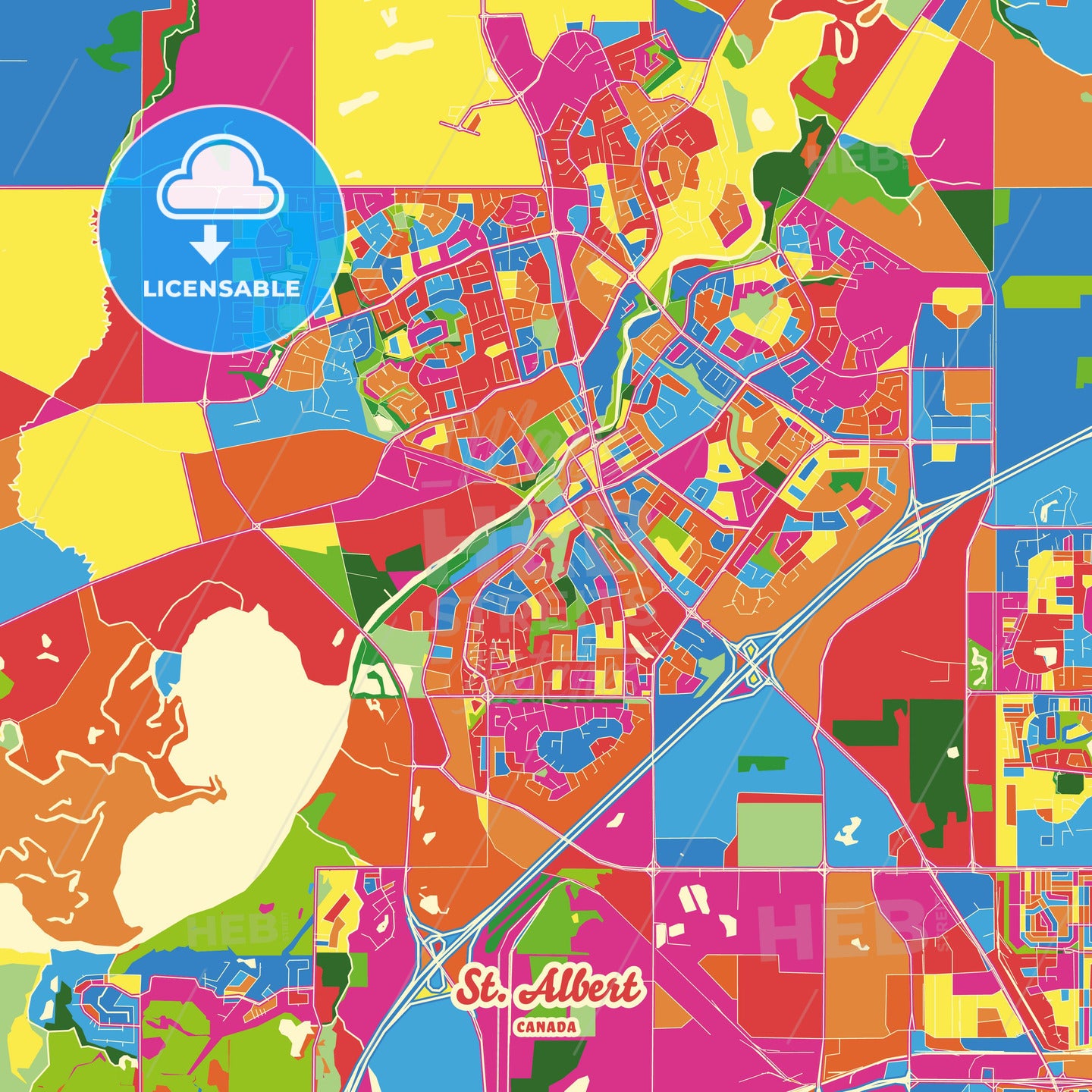 St. Albert, Canada Crazy Colorful Street Map Poster Template - HEBSTREITS Sketches