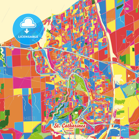 St. Catharines, Canada Crazy Colorful Street Map Poster Template - HEBSTREITS Sketches