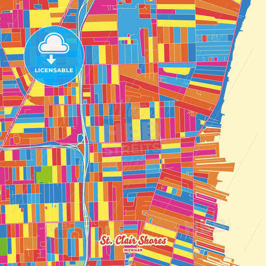 St. Clair Shores, United States Crazy Colorful Street Map Poster Template - HEBSTREITS Sketches