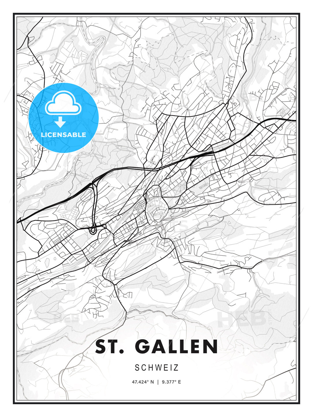 St. Gallen, Switzerland, Modern Print Template in Various Formats - HEBSTREITS Sketches