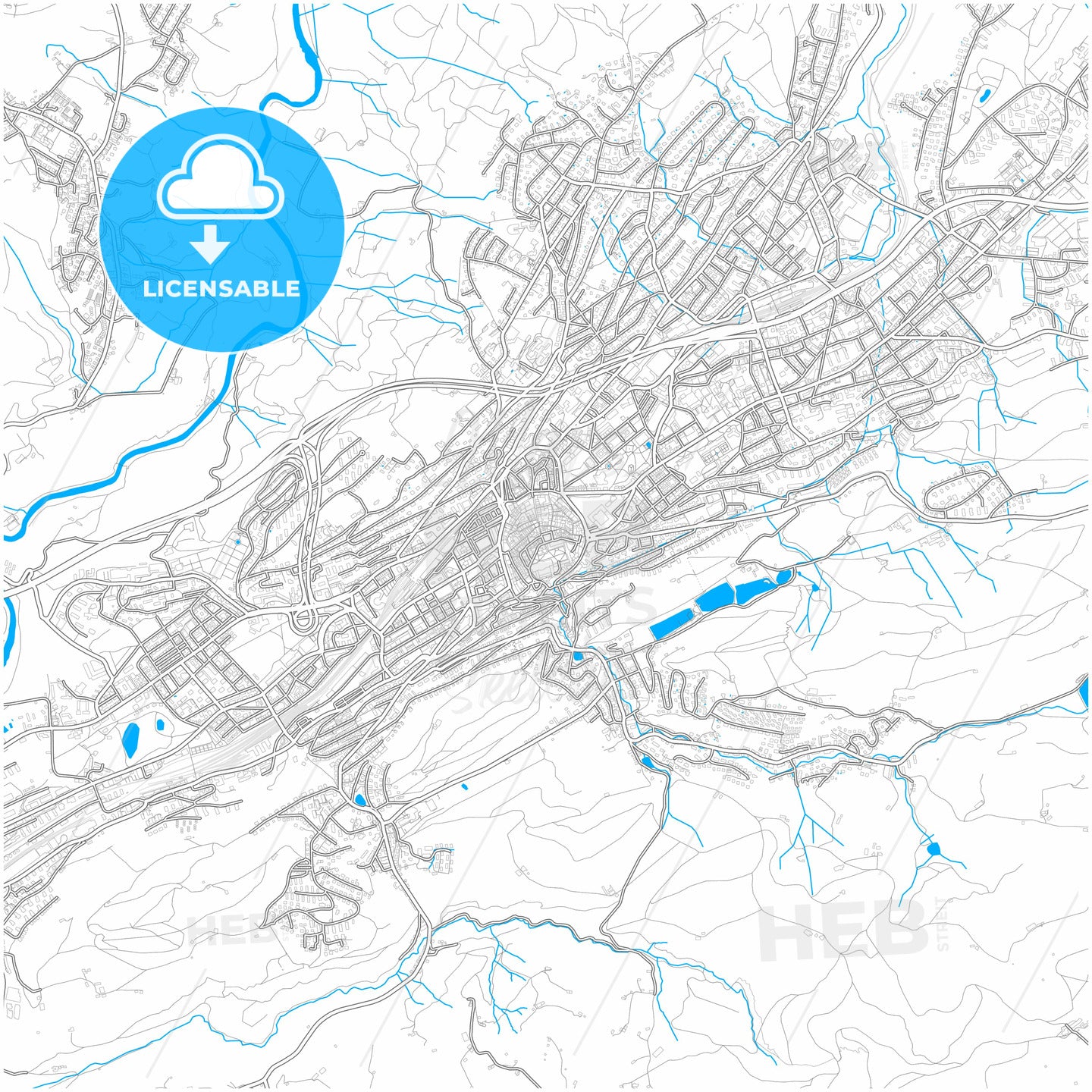 St. Gallen, Switzerland, city map with high quality roads.