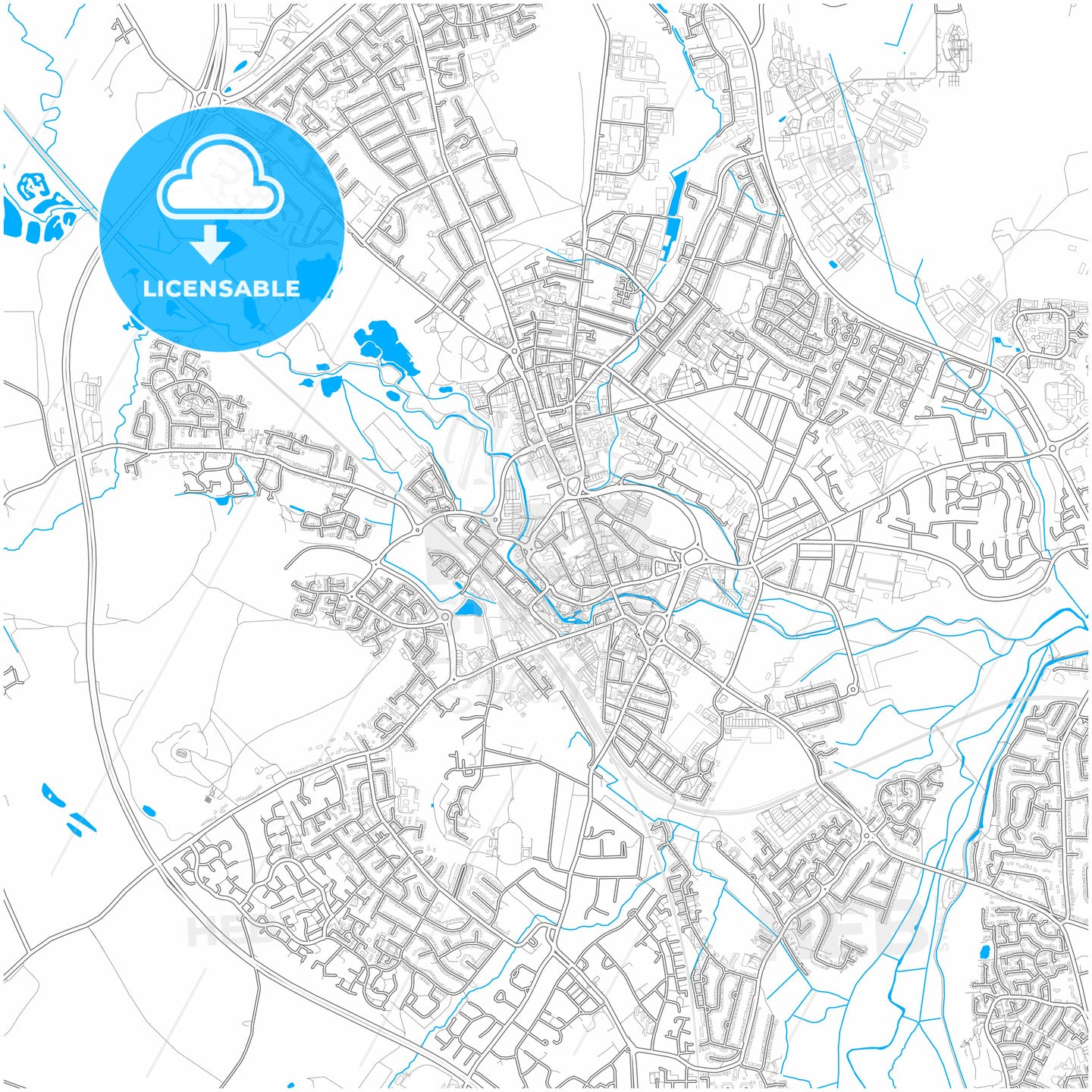 Stafford, West Midlands, England, city map with high quality roads.