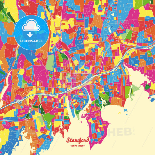 Stamford, United States Crazy Colorful Street Map Poster Template - HEBSTREITS Sketches