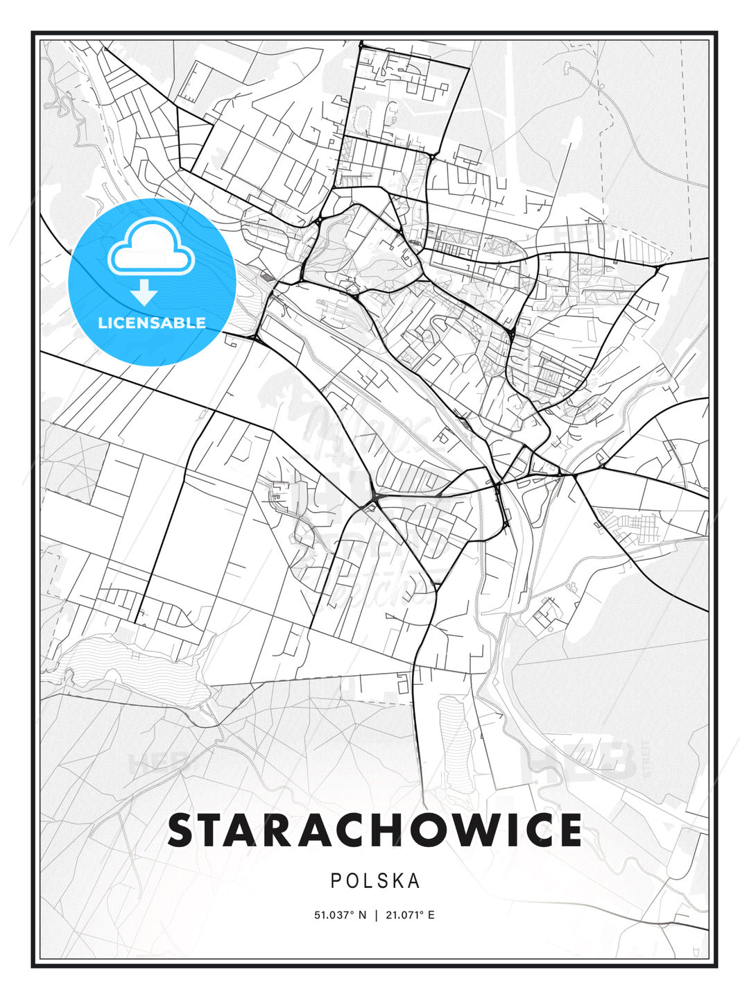 Starachowice, Poland, Modern Print Template in Various Formats - HEBSTREITS Sketches