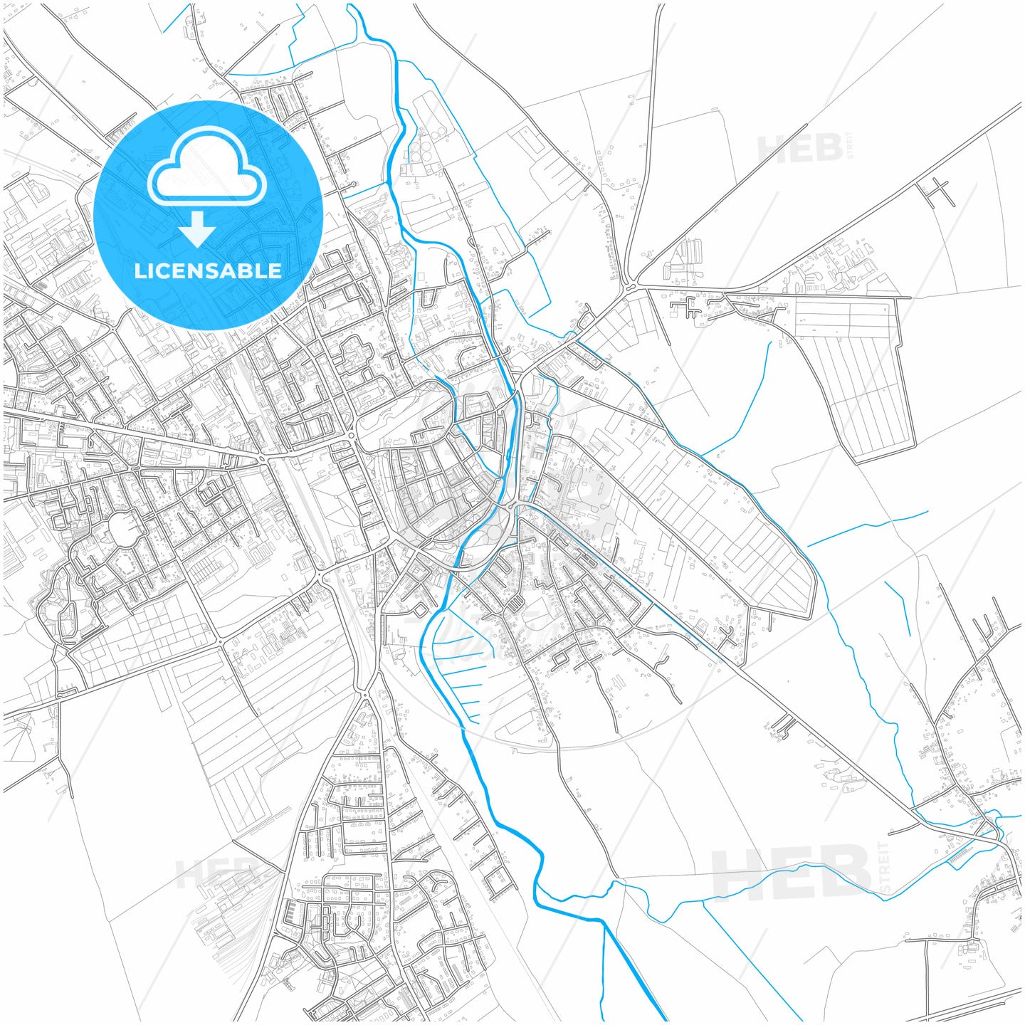 Stargard, West Pomeranian, Poland, city map with high quality roads.