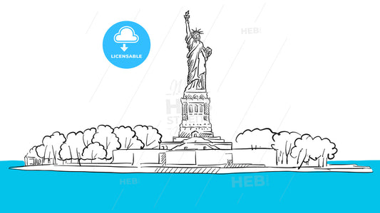 Statue of Liberty Island Areal Sketch – instant download