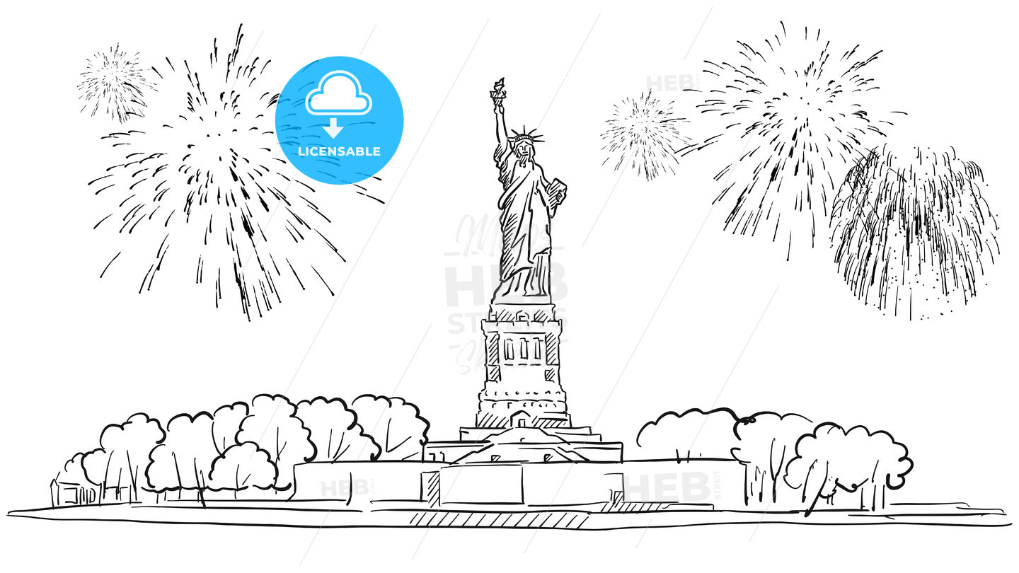 Statue of Liberty with Firework Illustration – instant download