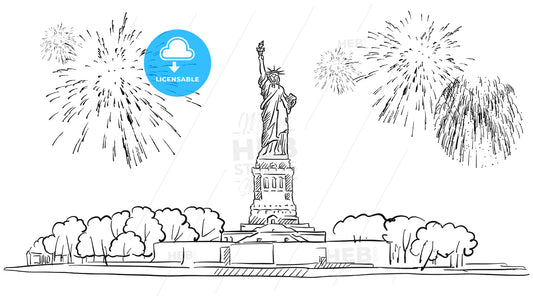 Statue of Liberty with Firework Illustration – instant download