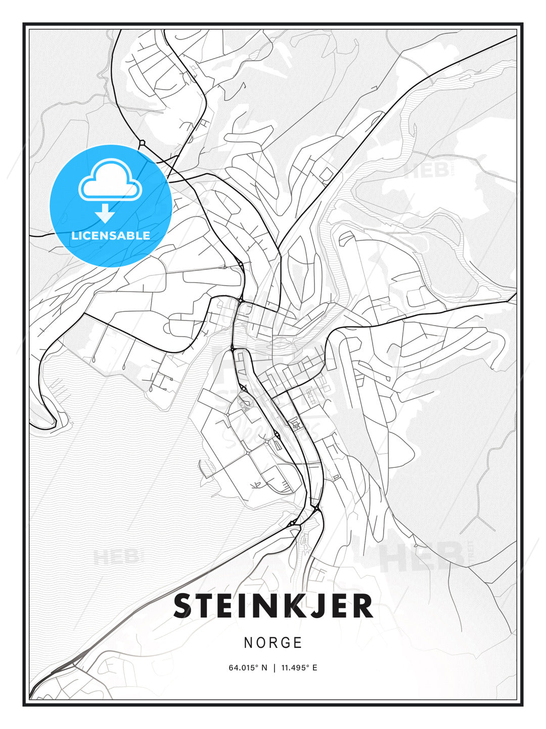 Steinkjer, Norway, Modern Print Template in Various Formats - HEBSTREITS Sketches