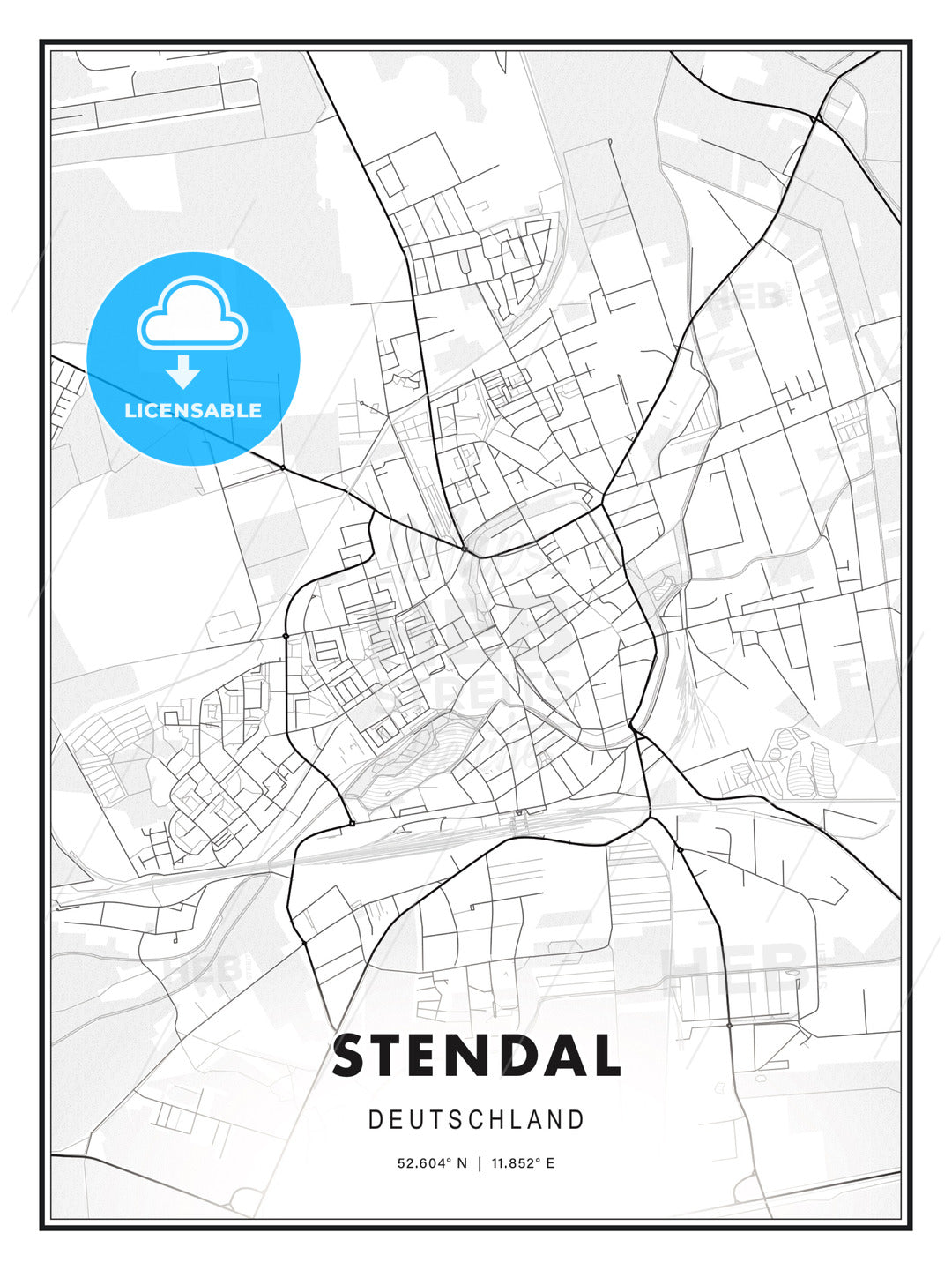 Stendal, Germany, Modern Print Template in Various Formats - HEBSTREITS Sketches
