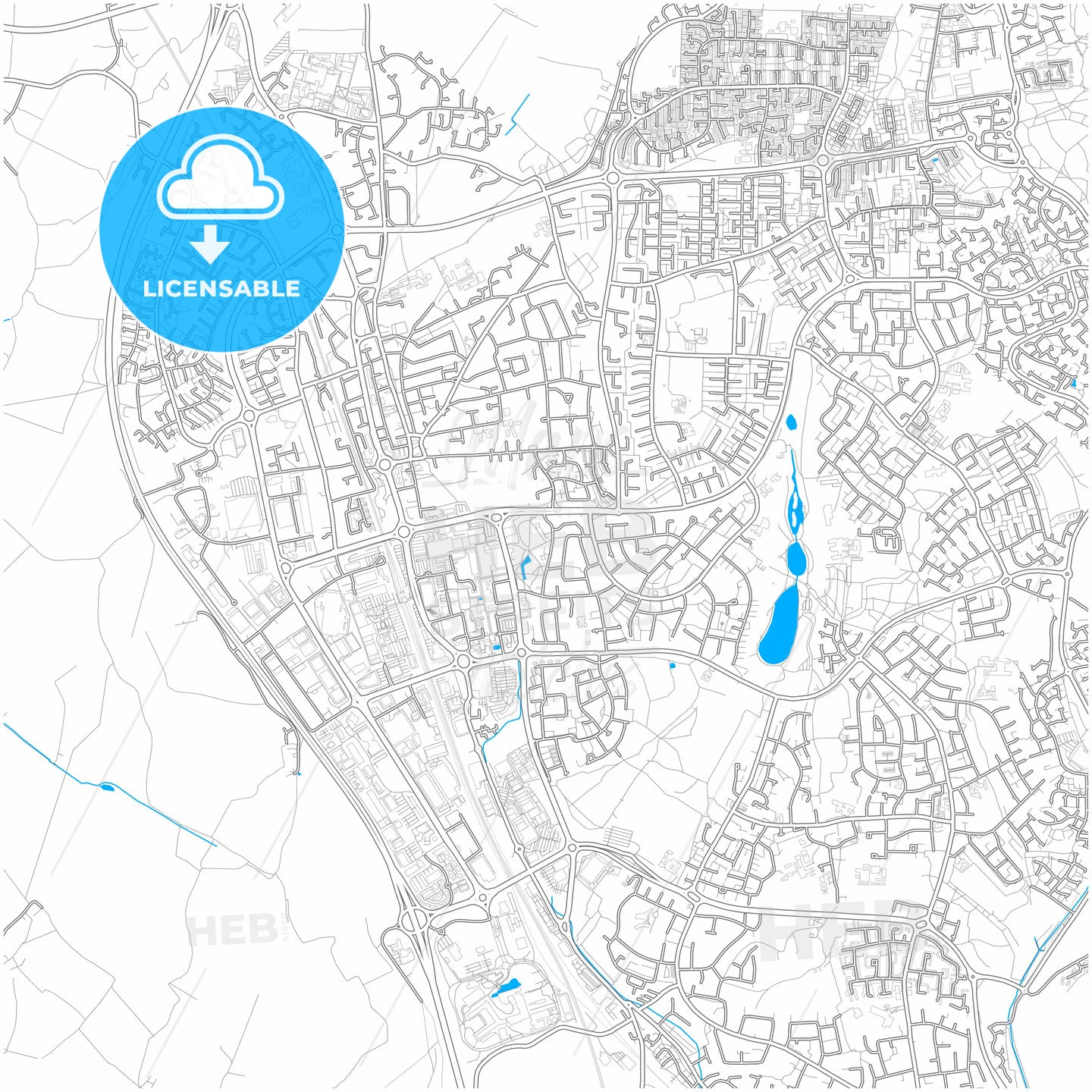 Stevenage, East of England, England, city map with high quality roads.