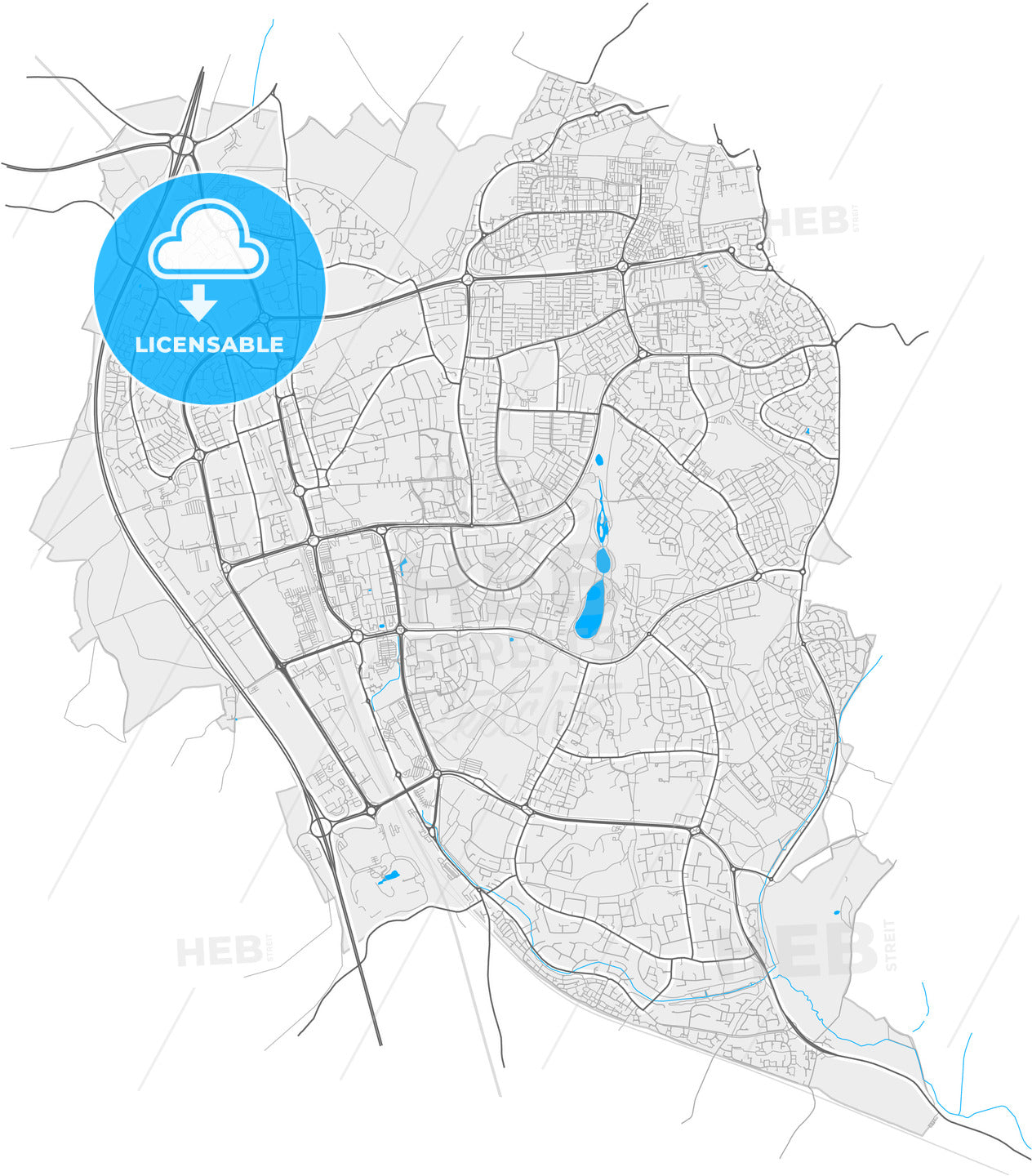 Stevenage, East of England, England, high quality vector map