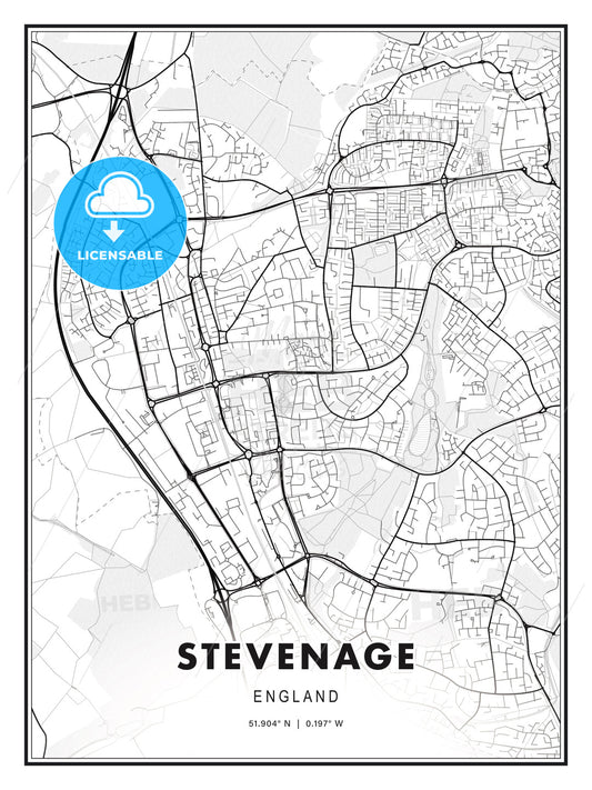 Stevenage, England, Modern Print Template in Various Formats - HEBSTREITS Sketches