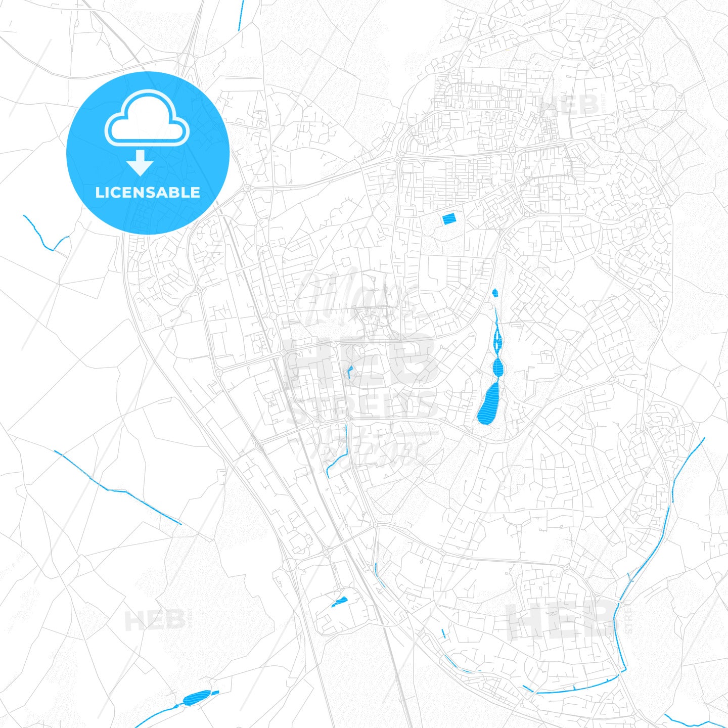 Stevenage, England PDF vector map with water in focus