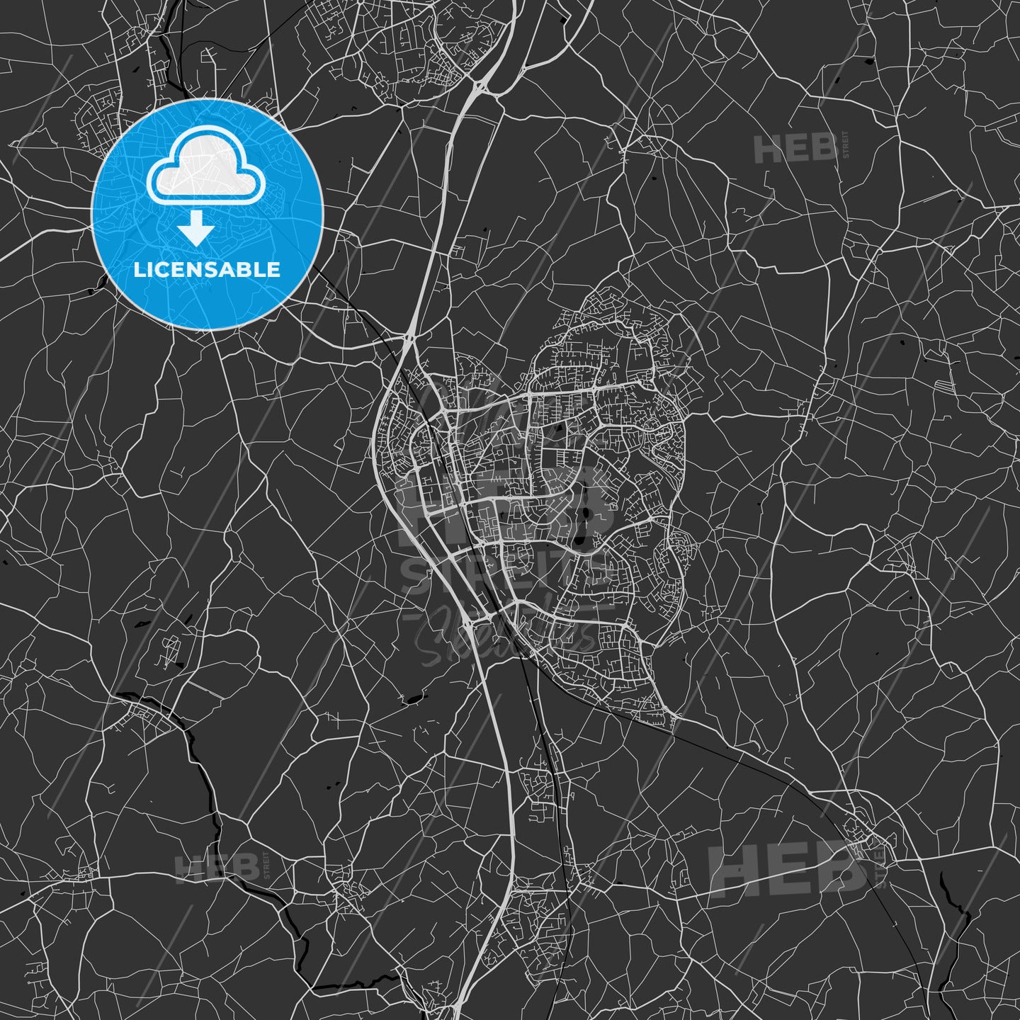 Stevenage, England, UK - Area Map - Dark