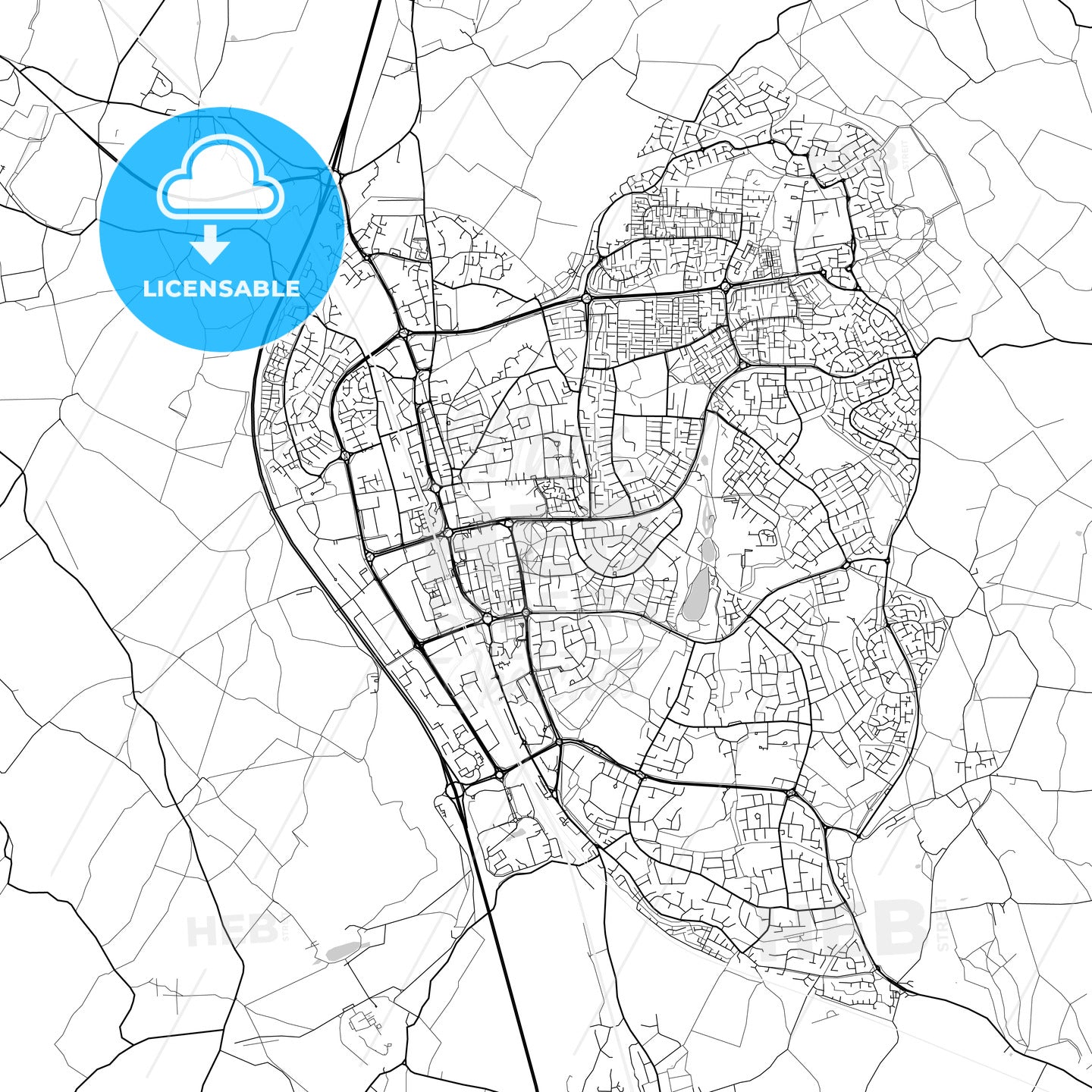 Stevenage, England, UK, Vector Map - Light