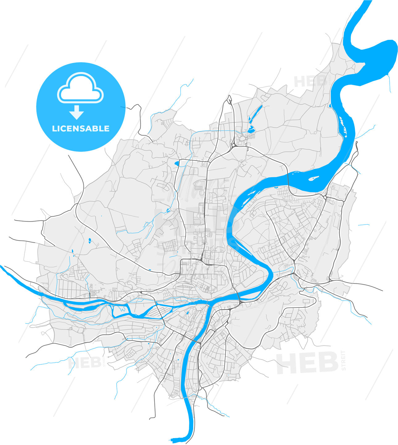 Steyr, Upper Austria, Austria, high quality vector map