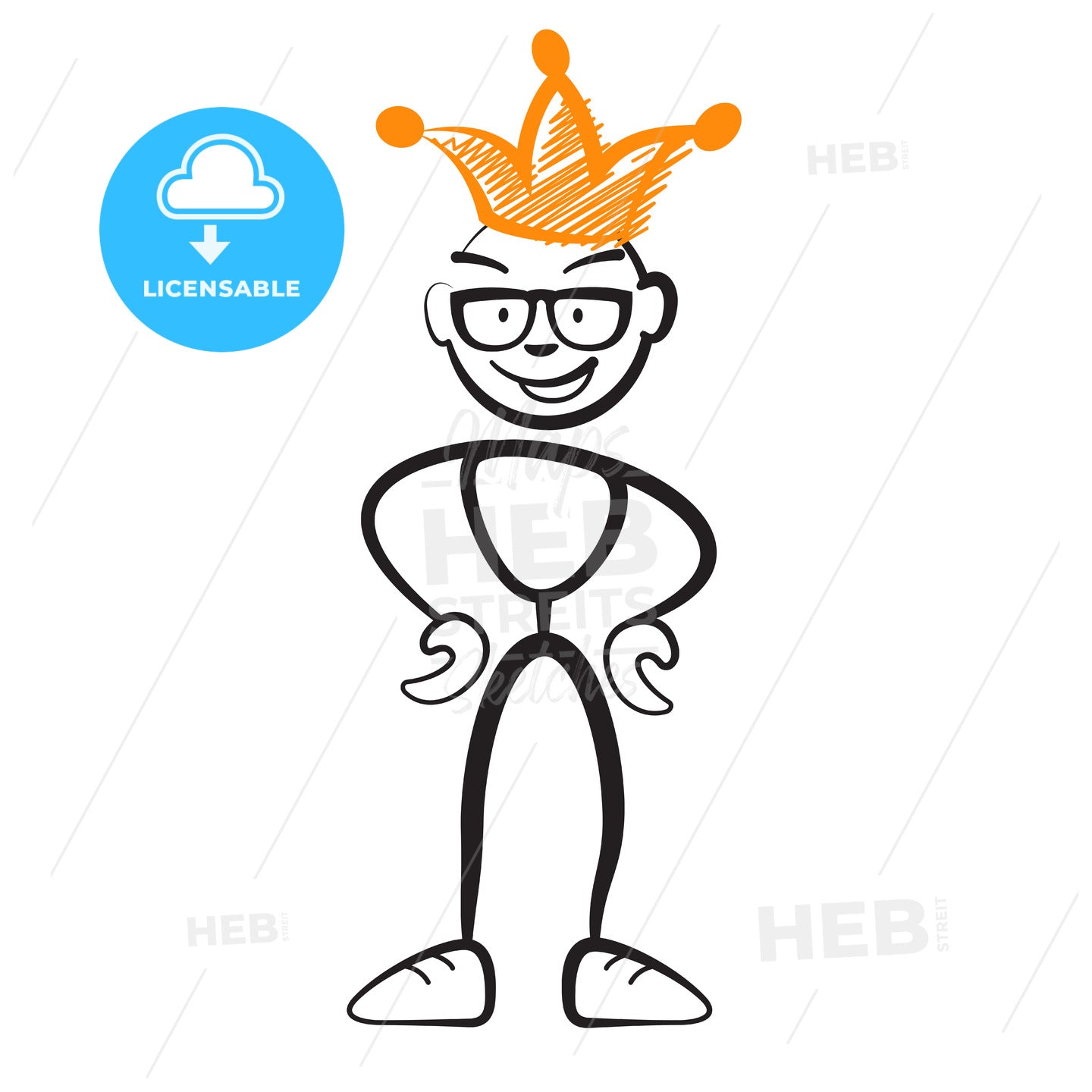 Stick figure king with glasses – instant download
