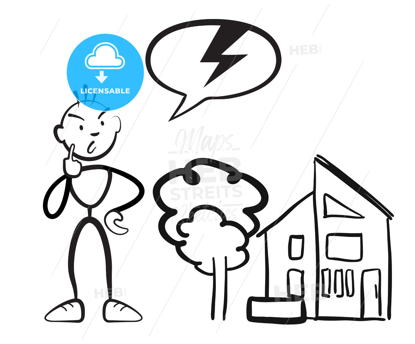Stick figure man reports household damage – instant download